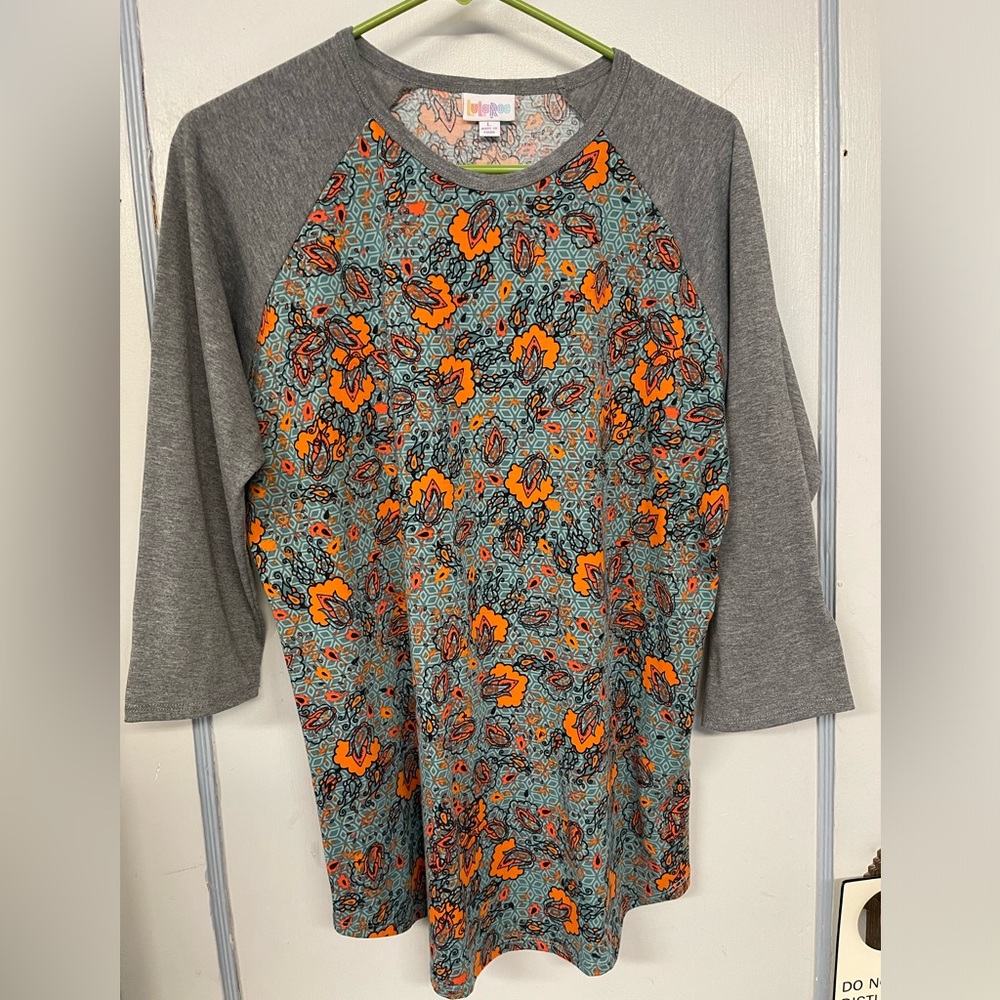 Lularoe - Randy top- vibrant orange flower print. Size Large.